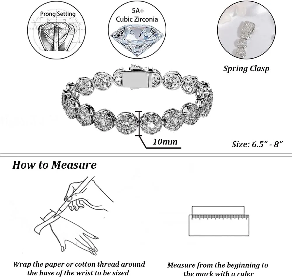 TOPGRILLZ Gold Bracelet Tennis Bracelets for Women Mens 1 Row 10mm 14K Gold Plated Iced Out Cubic Zirconia Solitaire Cluster Pulseras Para Mujer