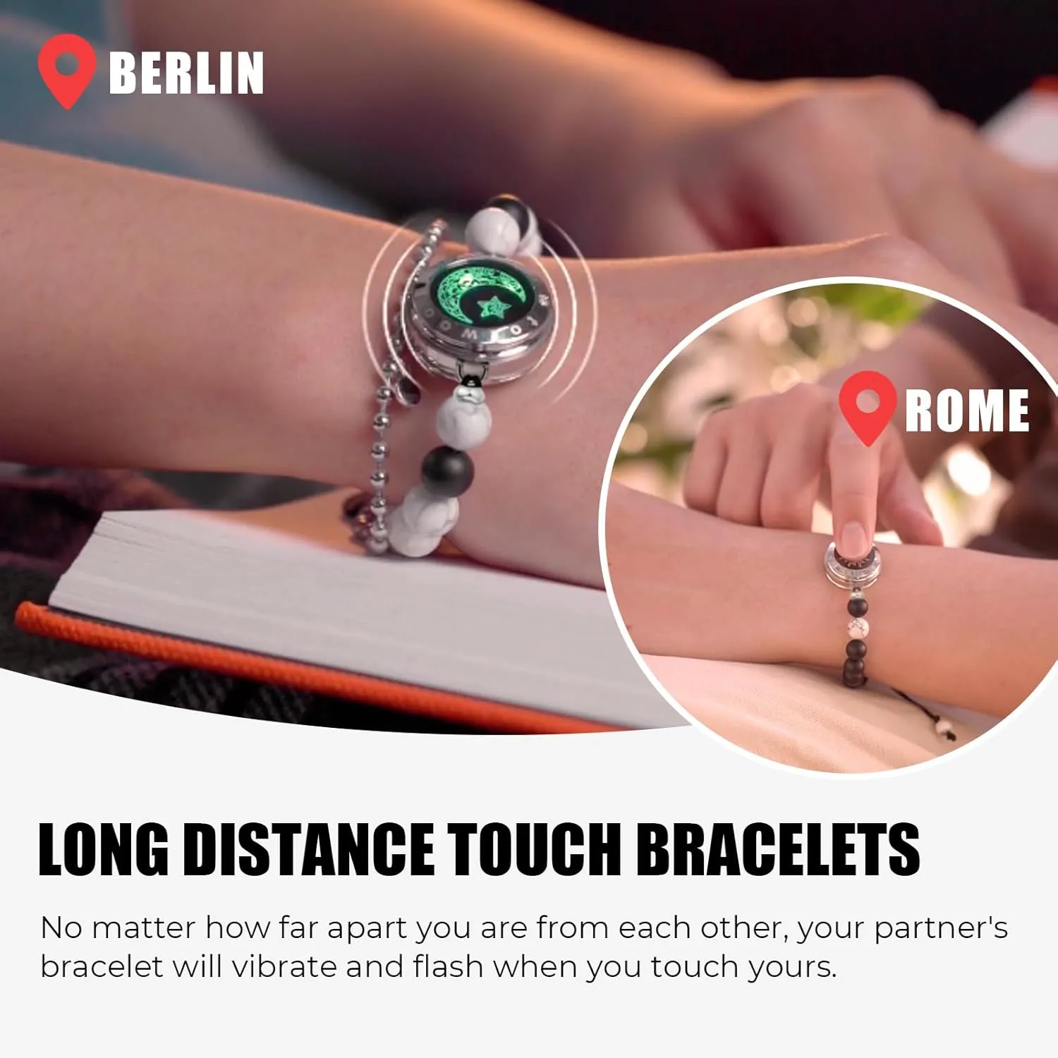 TOTWOO Long Distance Touch Bracelets for Couples, Vibration & Light up for Love Couples Bracelets | Long Distance Relationship Gifts for Girlfriend Bluetooth Pairing Jewelry