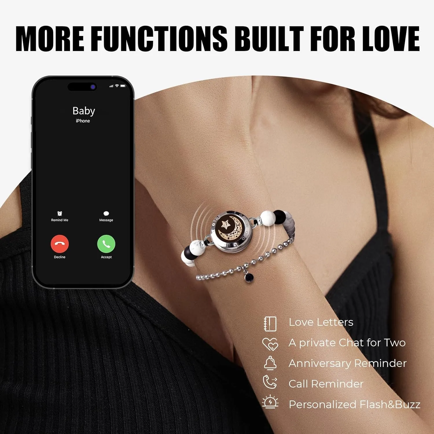 TOTWOO Long Distance Touch Bracelets for Couples, Vibration & Light up for Love Couples Bracelets | Long Distance Relationship Gifts for Girlfriend Bluetooth Pairing Jewelry