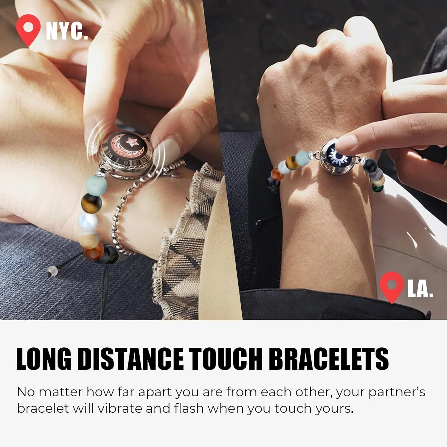 TOTWOO Long Distance Touch Bracelets for Couples, Vibration & Light up for Love Couples Bracelets | Long Distance Relationship Gifts for Girlfriend Bluetooth Pairing Jewelry