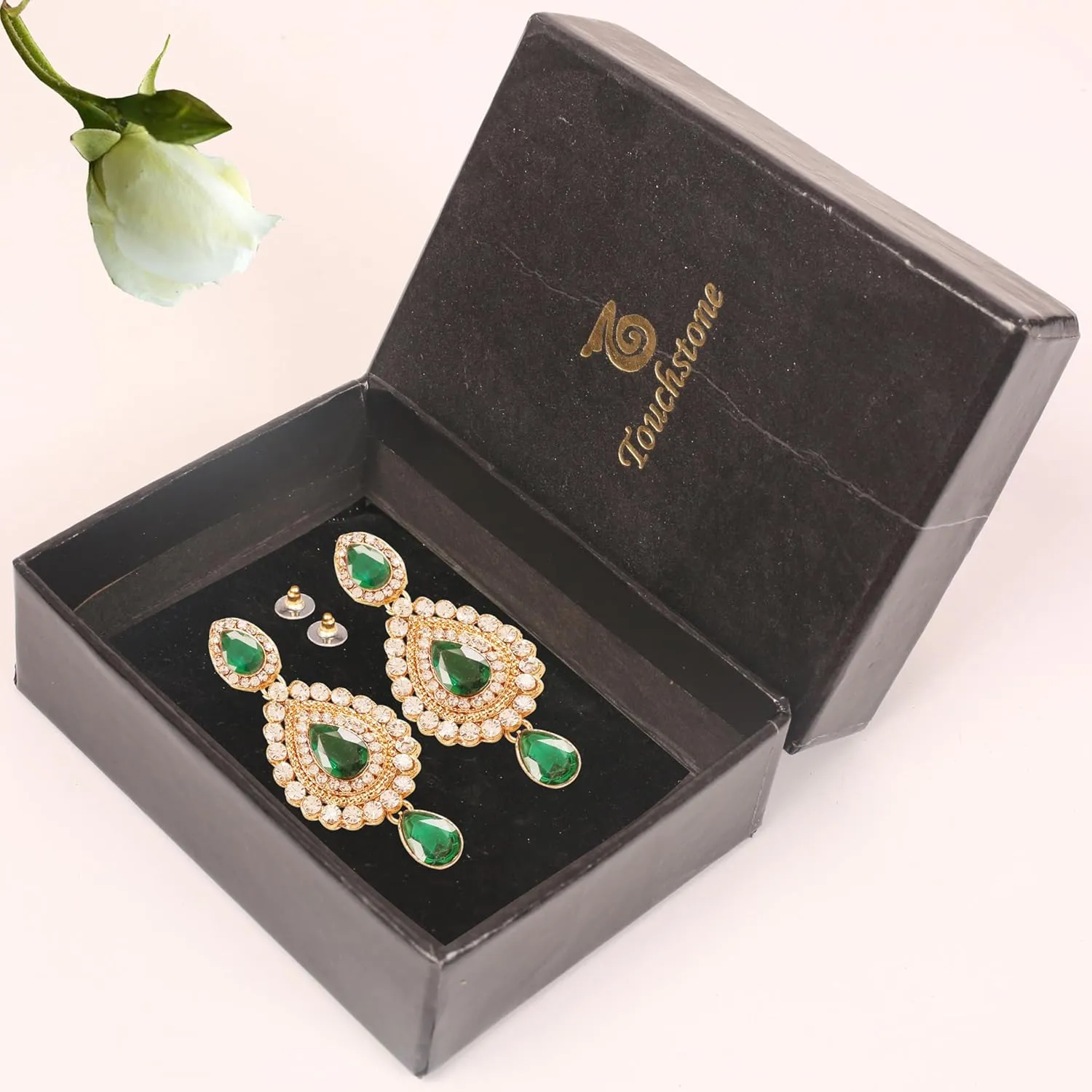 Touchstone Indian Bollywood Desire Contemporary Diamond Look Rhinestone Designer Jewelry Chandelier Earrings In Antique Gold Tone For Women