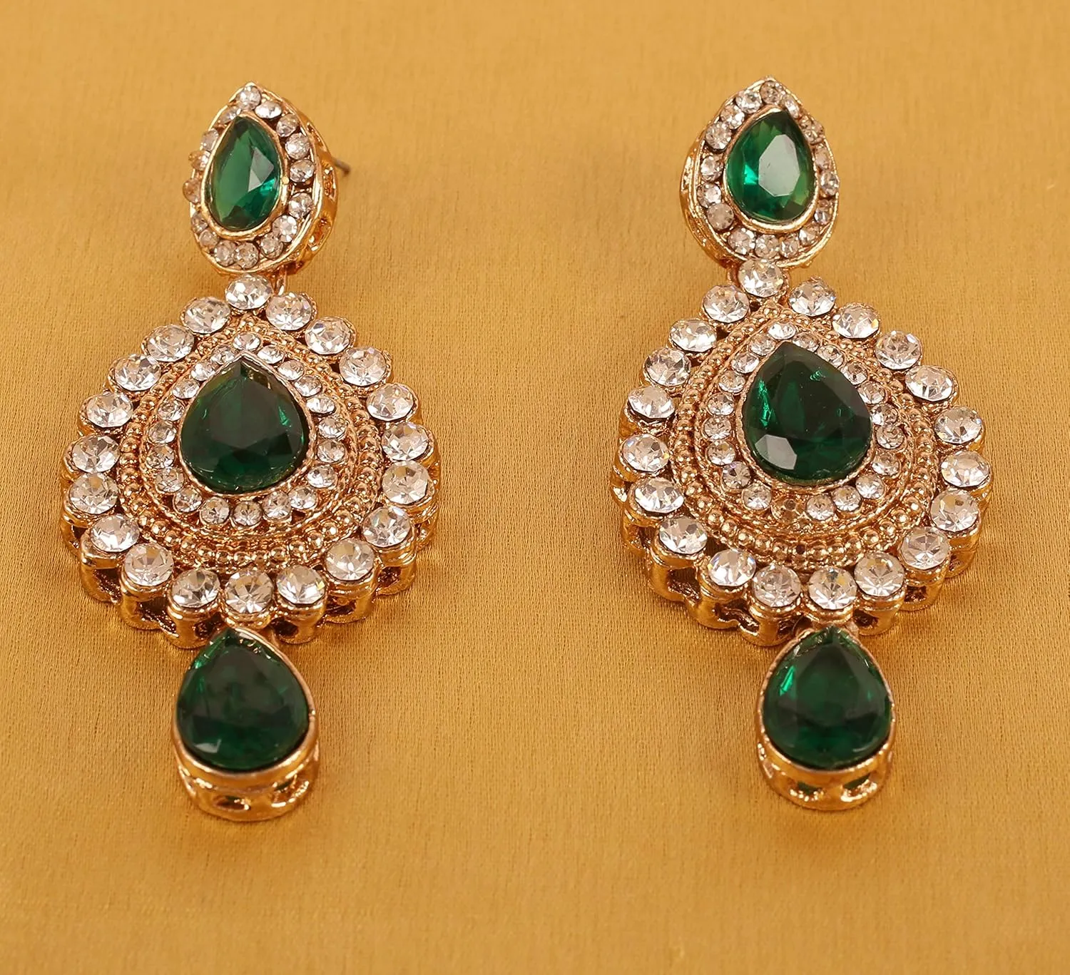 Touchstone Indian Bollywood Desire Contemporary Diamond Look Rhinestone Designer Jewelry Chandelier Earrings In Antique Gold Tone For Women
