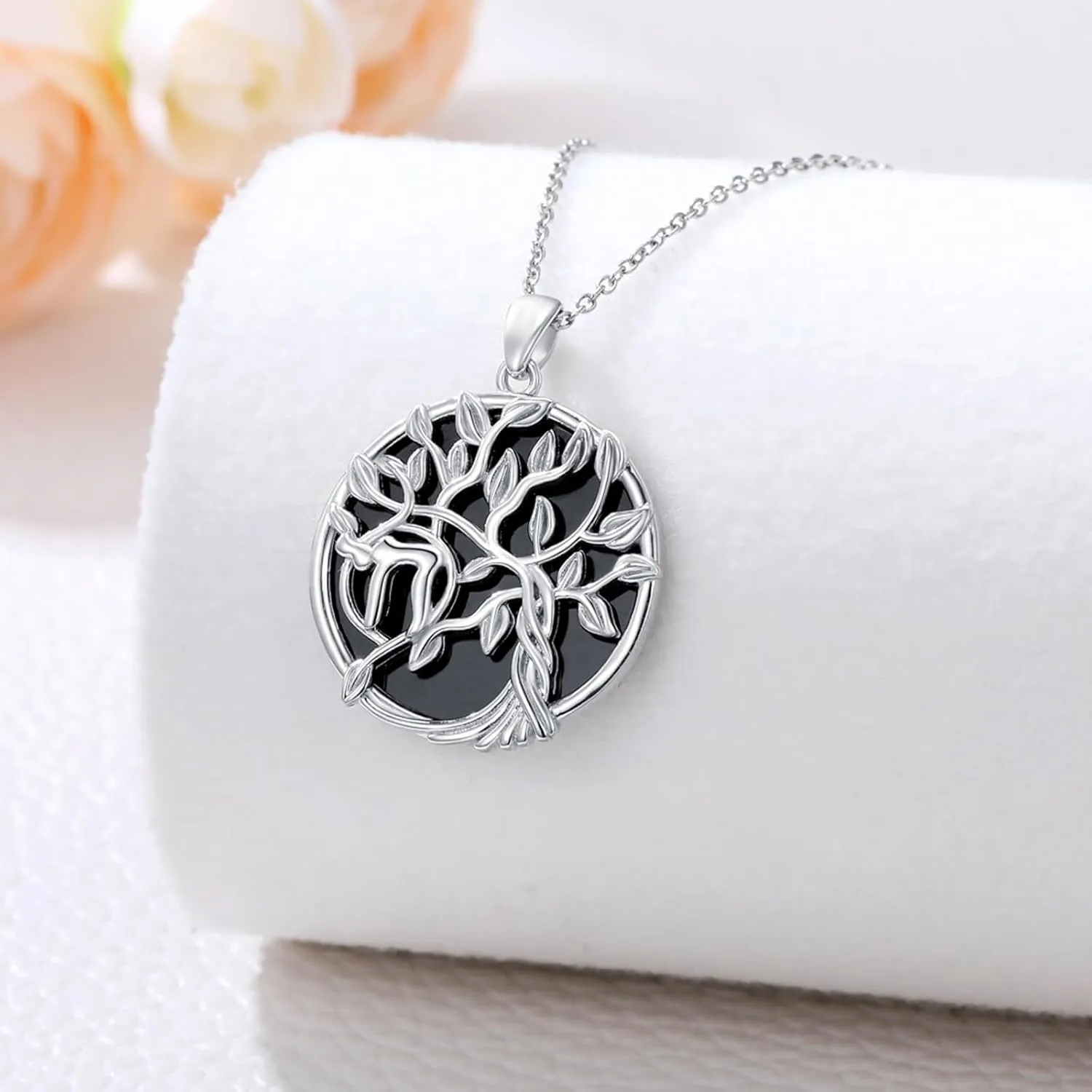Tree of Life Necklace 925 Sterling Silver Black Onyx Pendant Celtic Jewelry Gifts for Women Girlfriend Mom