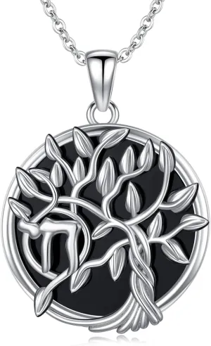 Tree of Life Necklace 925 Sterling Silver Black Onyx Pendant Celtic Jewelry Gifts for Women Girlfriend Mom