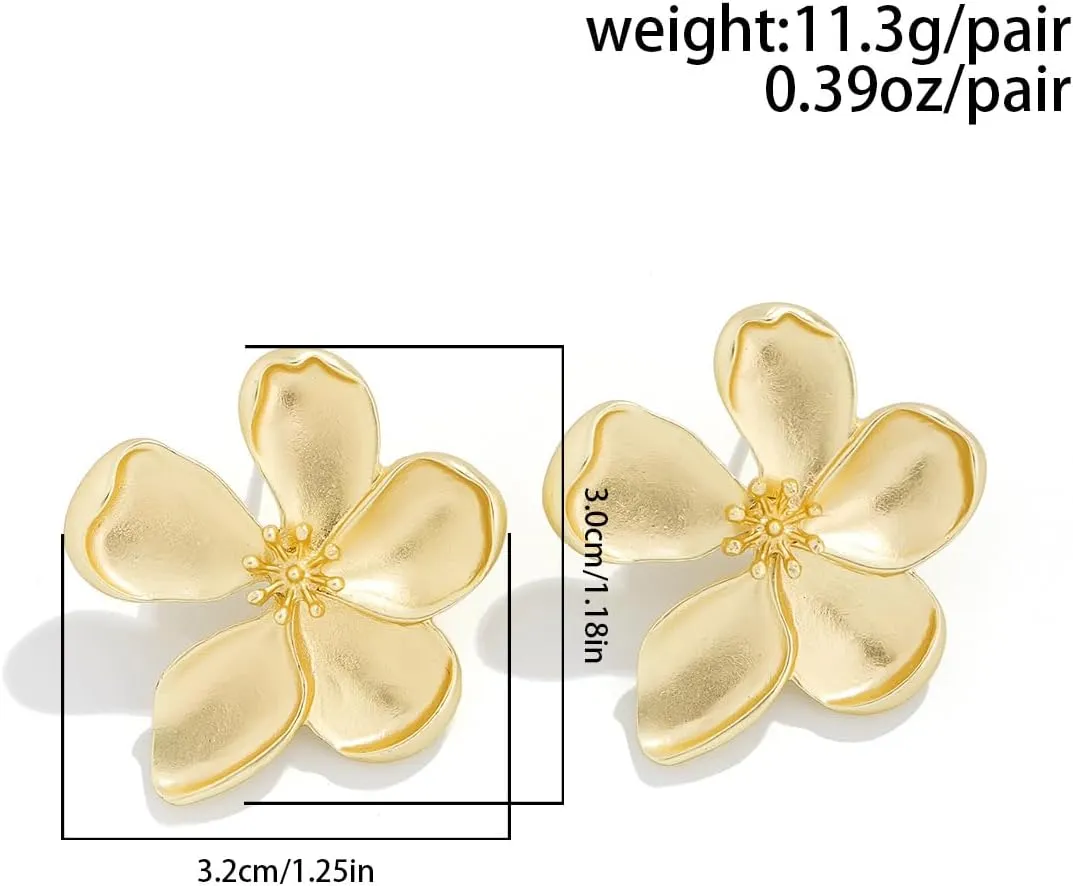 Trendy Statement Flower Earrings Set for Women Large Daisy Floral Studs, Chunky Metal Flower Drop Earrings, Boho Jewelry Accessory