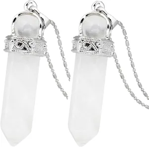 TUMBEELLUWA Crystal Point Necklaces Hexagonal Prism Stone Pendants with Chain Healing Jewelry Pack of 2