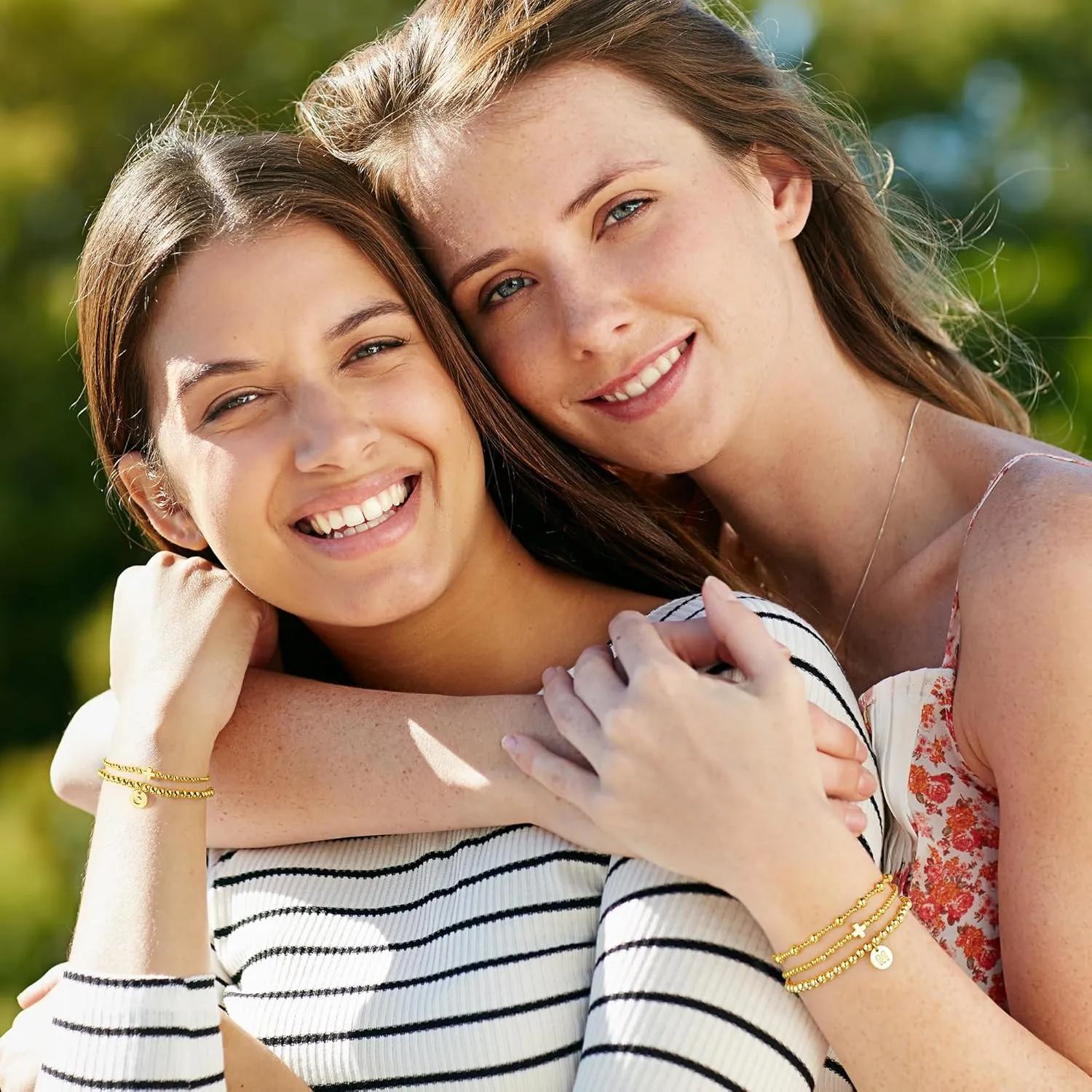 Turandoss Gold Cross Bead Bracelets Sets for Women Girls - Dainty Gold Layered Plated Bracelets for Women, Initial Gold Bead Bracelet Stack, Gold Cuff Letter J Bracelet, Gold Jewelry for Women