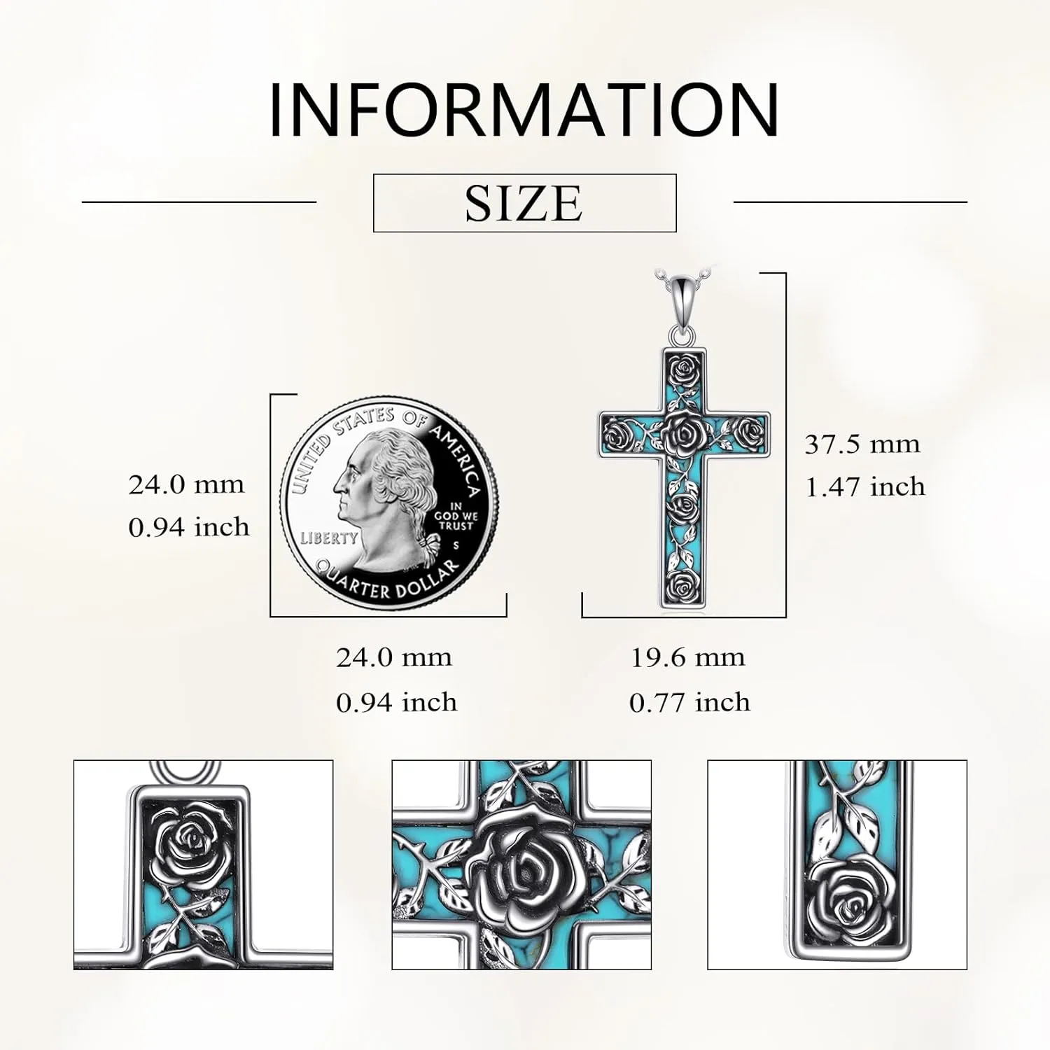 Turquoise Cross Necklace for Men Women S925 Sterling Silver Turquoise Pendant Necklaces Cross Jewelry Gifts