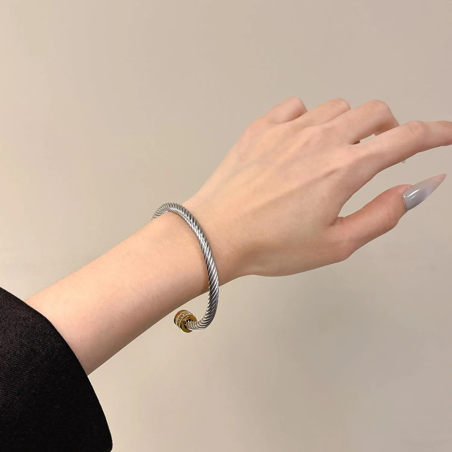 Twisted Cable Cuff Bracelet, 18K Plated Gold Bracelet For Women, Purple Crystal and CZ Accents