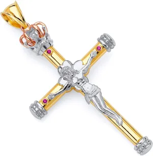 TWJC 14k REAL Tri Color Gold Religious Crucifix Jesus Cross Charm Pendant
