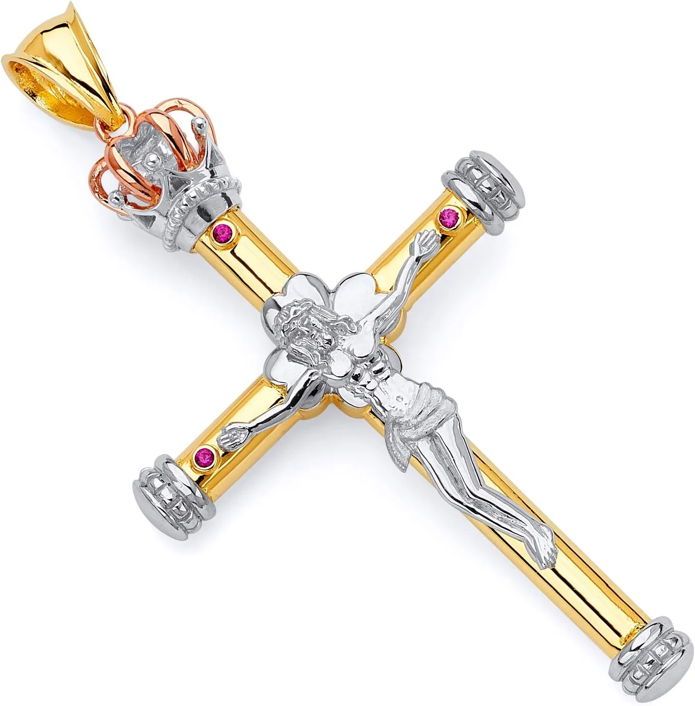 TWJC 14k REAL Tri Color Gold Religious Crucifix Jesus Cross Charm Pendant
