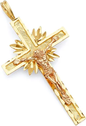 TWJC 14k REAL Two Tone Gold Religious Crucifix Jesus Cross Charm Pendant