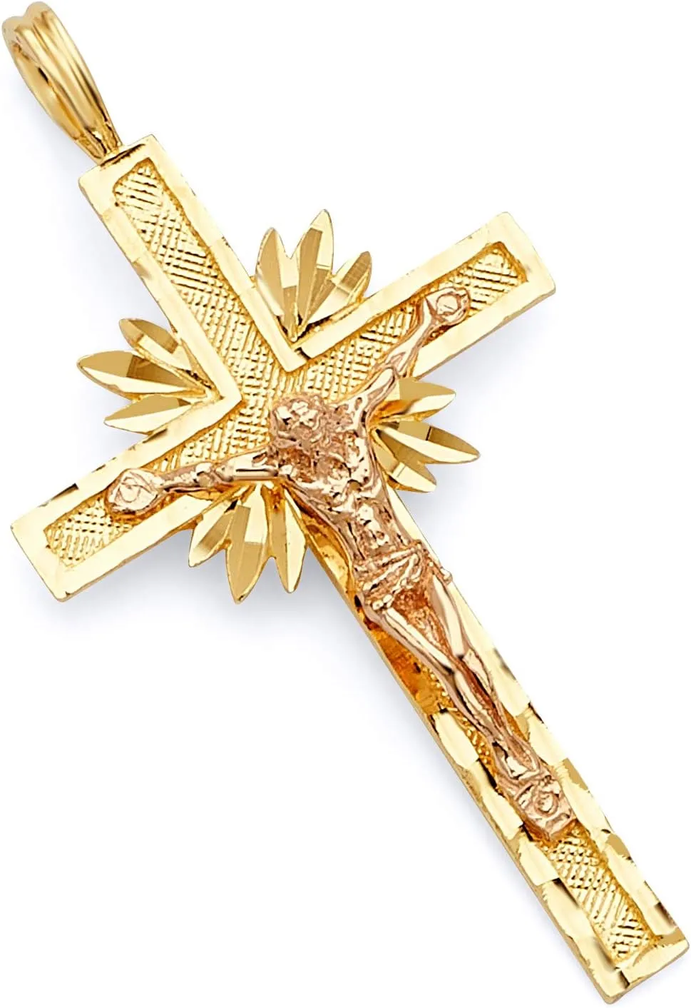TWJC 14k REAL Two Tone Gold Religious Crucifix Jesus Cross Charm Pendant