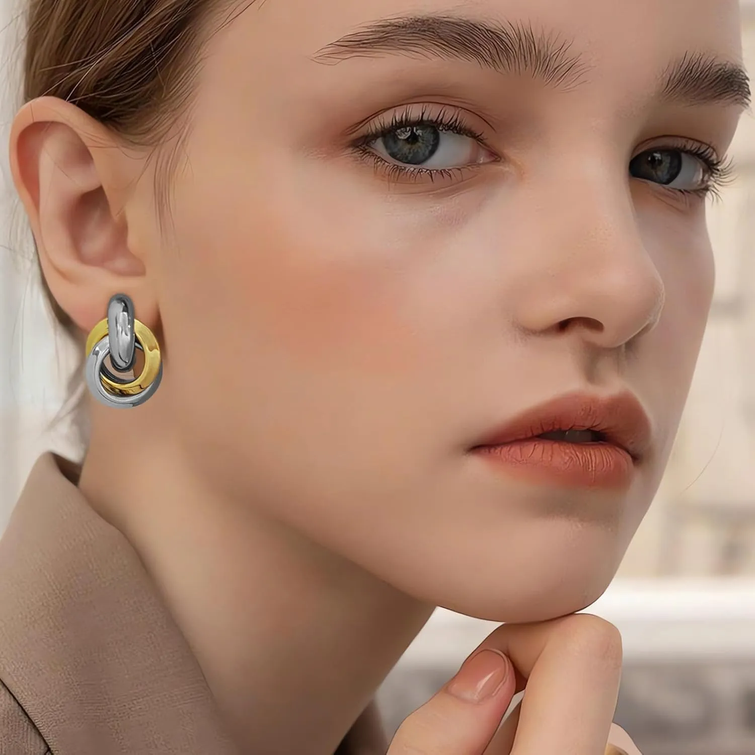 Two Tone Geometric Dangle Earrings for Women Gold and Silver Trendy Drop Earrings Hypoallergenic Lightweight Dangle Earrings