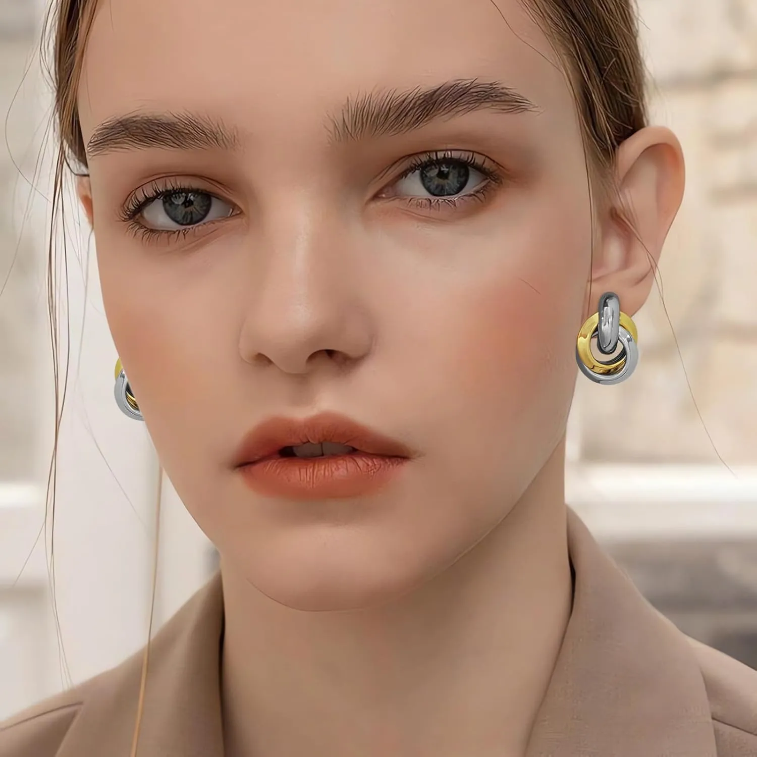 Two Tone Geometric Dangle Earrings for Women Gold and Silver Trendy Drop Earrings Hypoallergenic Lightweight Dangle Earrings