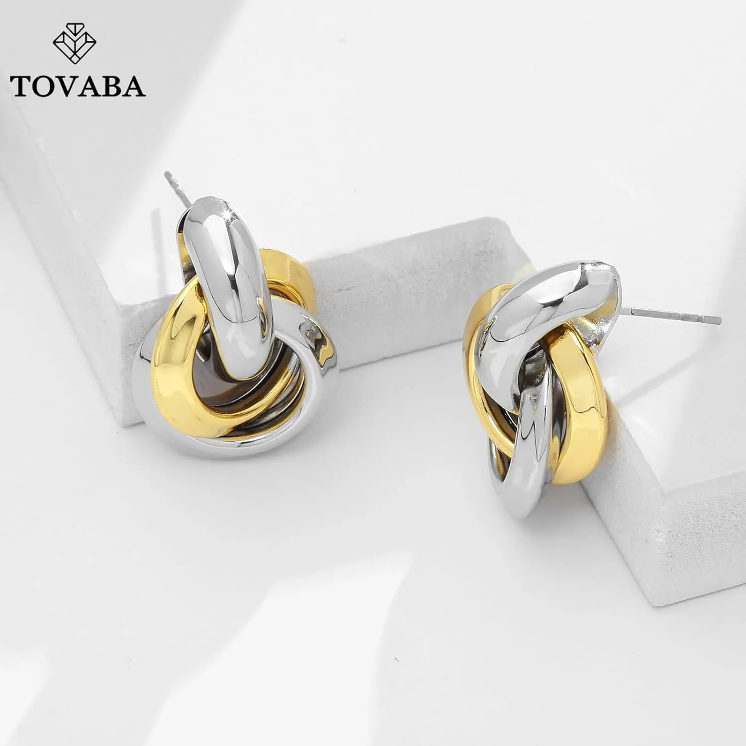 Two Tone Geometric Dangle Earrings for Women Gold and Silver Trendy Drop Earrings Hypoallergenic Lightweight Dangle Earrings