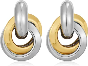 Two Tone Geometric Dangle Earrings for Women Gold and Silver Trendy Drop Earrings Hypoallergenic Lightweight Dangle Earrings