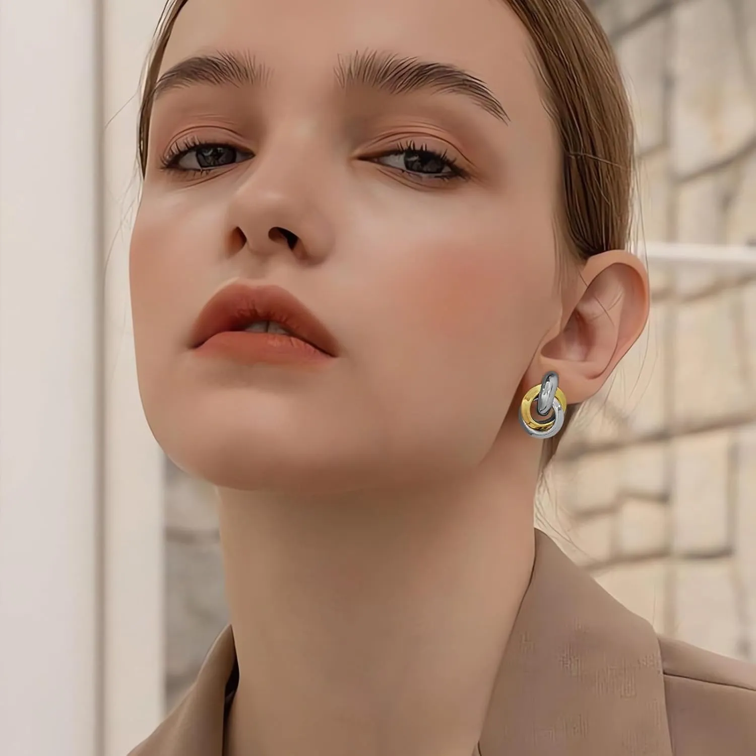Two Tone Geometric Dangle Earrings for Women Gold and Silver Trendy Drop Earrings Hypoallergenic Lightweight Dangle Earrings