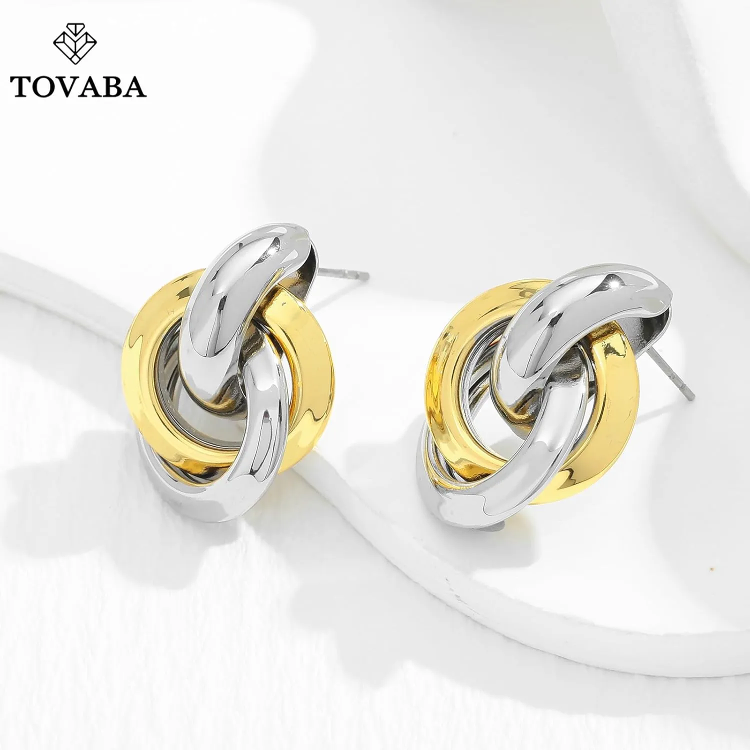 Two Tone Geometric Dangle Earrings for Women Gold and Silver Trendy Drop Earrings Hypoallergenic Lightweight Dangle Earrings