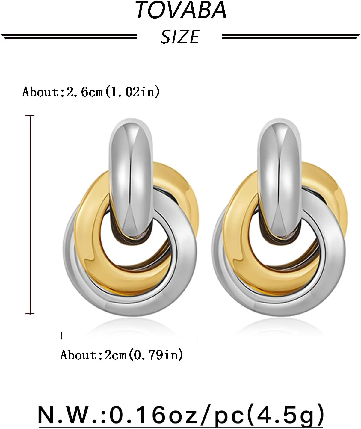 Two Tone Geometric Dangle Earrings for Women Gold and Silver Trendy Drop Earrings Hypoallergenic Lightweight Dangle Earrings
