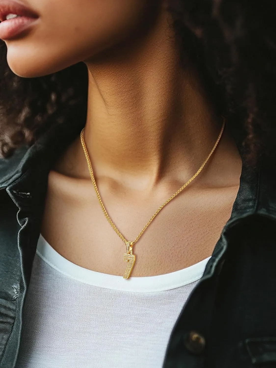 U7 Initial Number Necklace for Men Women, 18K Gold Plated Bling CZ Iced Out Hip Hop Jersey Number Pendant A-Z 26 Letter Necklace, Number 0-9 Pendants with Chain