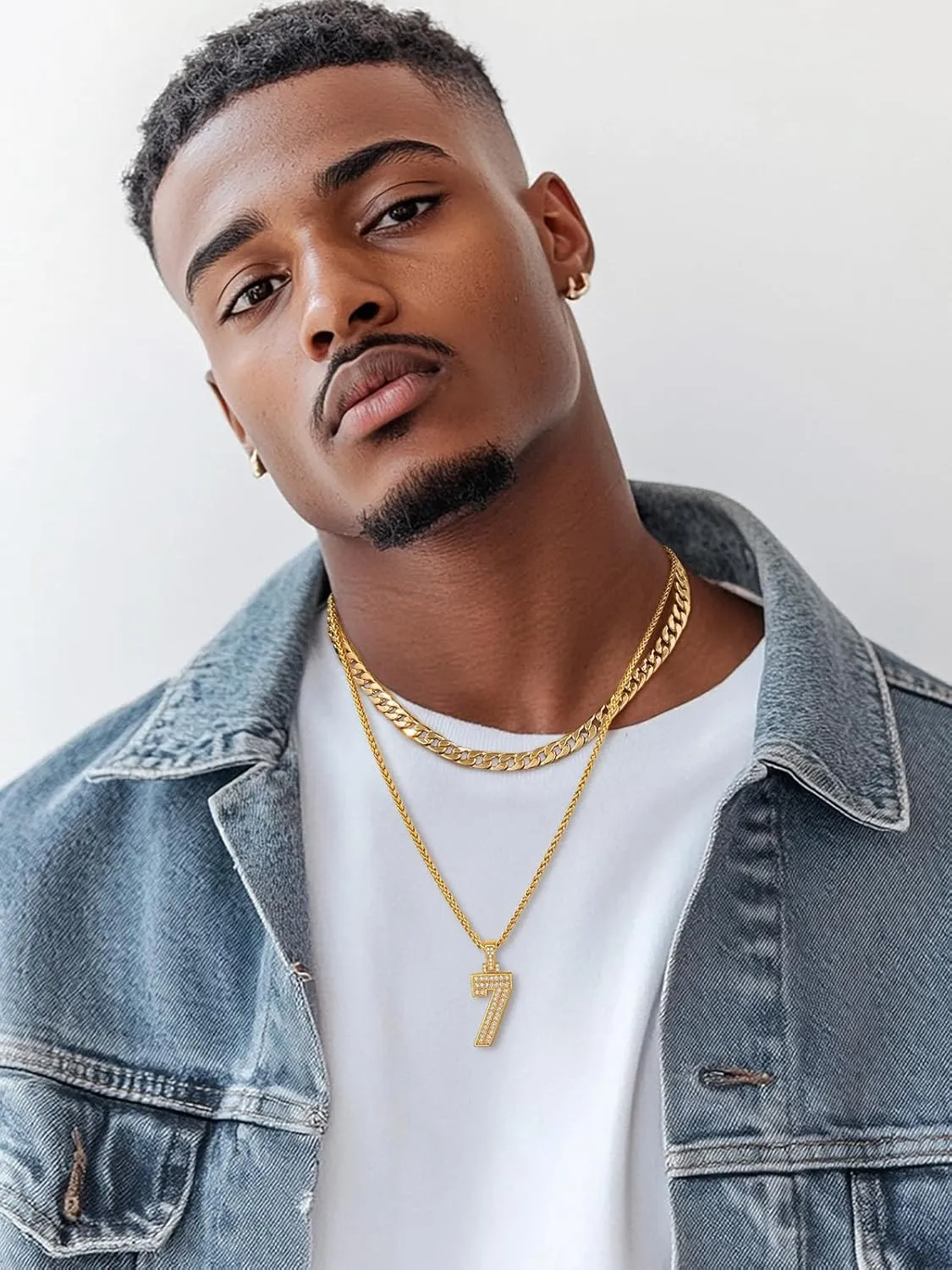 U7 Initial Number Necklace for Men Women, 18K Gold Plated Bling CZ Iced Out Hip Hop Jersey Number Pendant A-Z 26 Letter Necklace, Number 0-9 Pendants with Chain