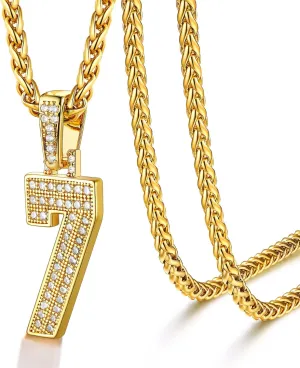 U7 Initial Number Necklace for Men Women, 18K Gold Plated Bling CZ Iced Out Hip Hop Jersey Number Pendant A-Z 26 Letter Necklace, Number 0-9 Pendants with Chain