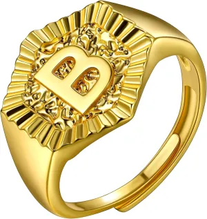 U7 Initial Ring Wedding Band for Men Women 18K Gold Plated Statement Hexagon A-Z Letter Jewelry Personalized Stackable Signet Rings