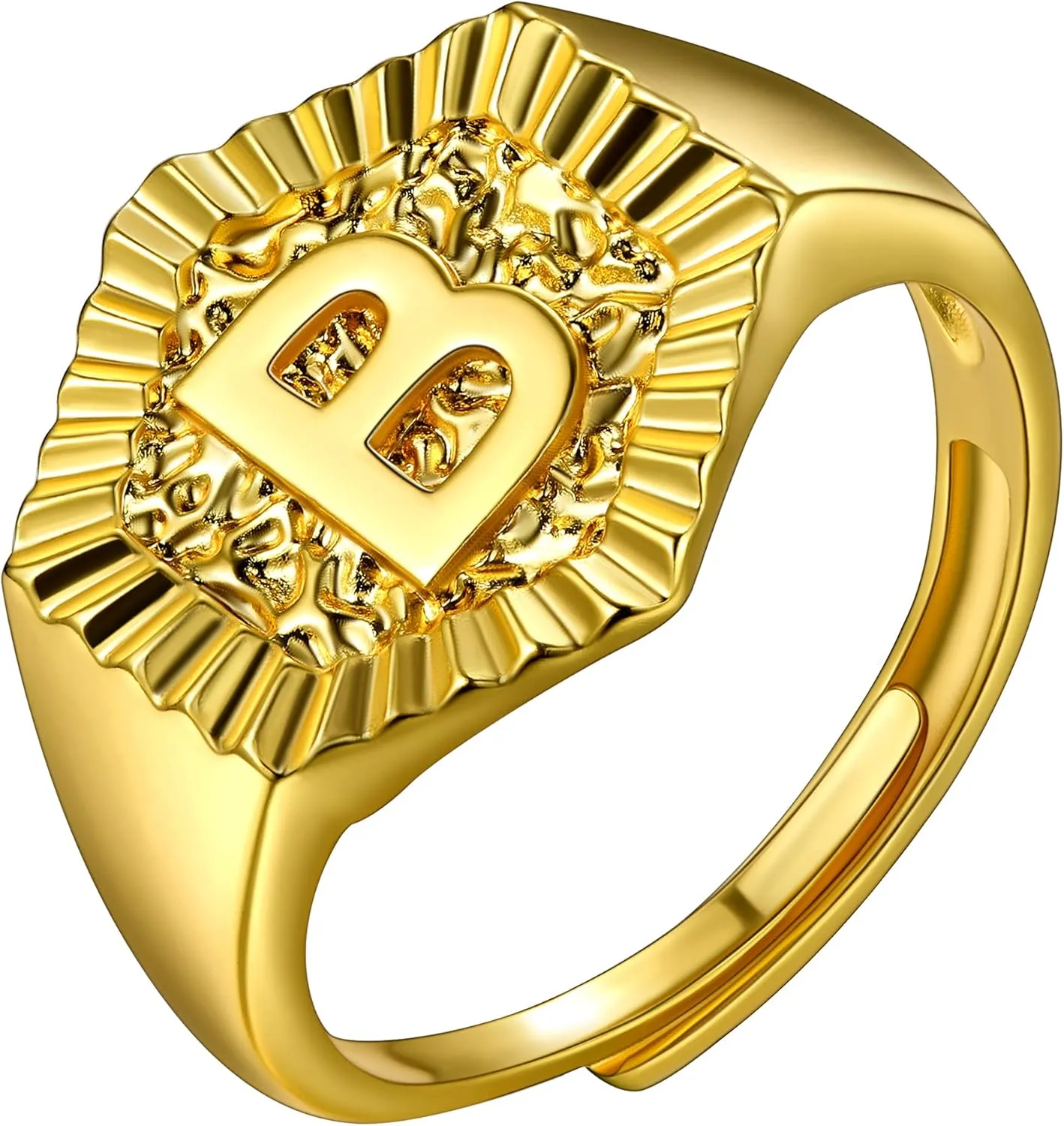 U7 Initial Ring Wedding Band for Men Women 18K Gold Plated Statement Hexagon A-Z Letter Jewelry Personalized Stackable Signet Rings