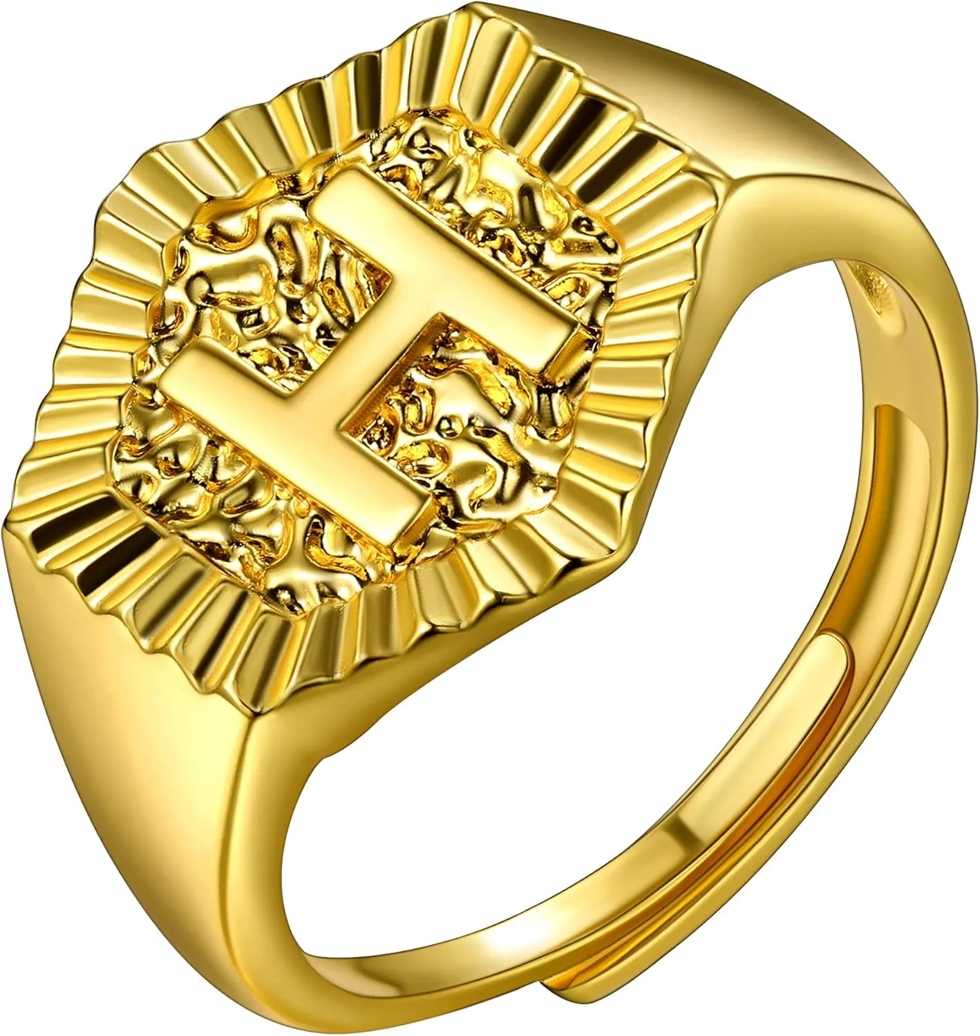 U7 Initial Ring Wedding Band for Men Women 18K Gold Plated Statement Hexagon A-Z Letter Jewelry Personalized Stackable Signet Rings