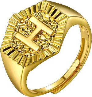 U7 Initial Ring Wedding Band for Men Women 18K Gold Plated Statement Hexagon A-Z Letter Jewelry Personalized Stackable Signet Rings