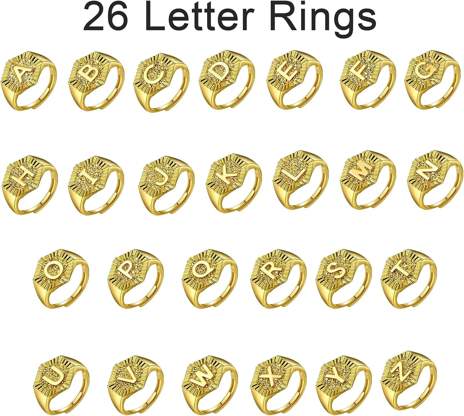 U7 Initial Ring Wedding Band for Men Women 18K Gold Plated Statement Hexagon A-Z Letter Jewelry Personalized Stackable Signet Rings