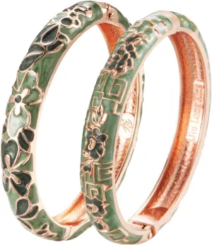UJOY Vintage Cloisonne Bracelets Cuff Golden Metal Bangles Indian Flower Pink Enameled Jewelry Box for Women
