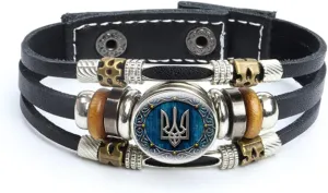 Ukrainian Bracelet - Ukraine Bracelet - Ukrainian Jewelry - Ukraine Trident - Symbol Leather Bracelets Glass Dome Snap Button Bracelet and Bangles Trident Women Men Jewelry