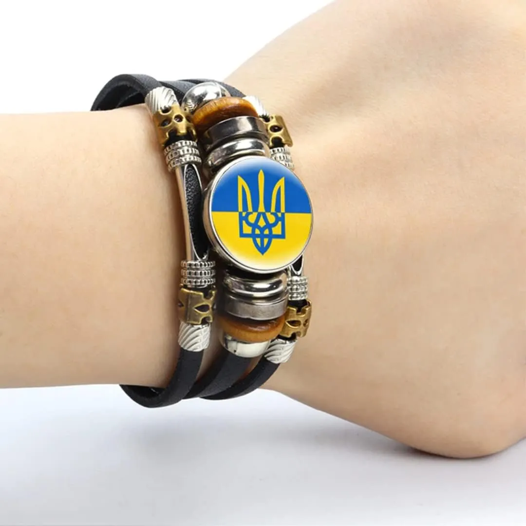 Ukrainian Bracelet - Ukraine Bracelet - Ukrainian Jewelry - Ukraine Trident - Symbol Leather Bracelets Glass Dome Snap Button Bracelet and Bangles Trident Women Men Jewelry