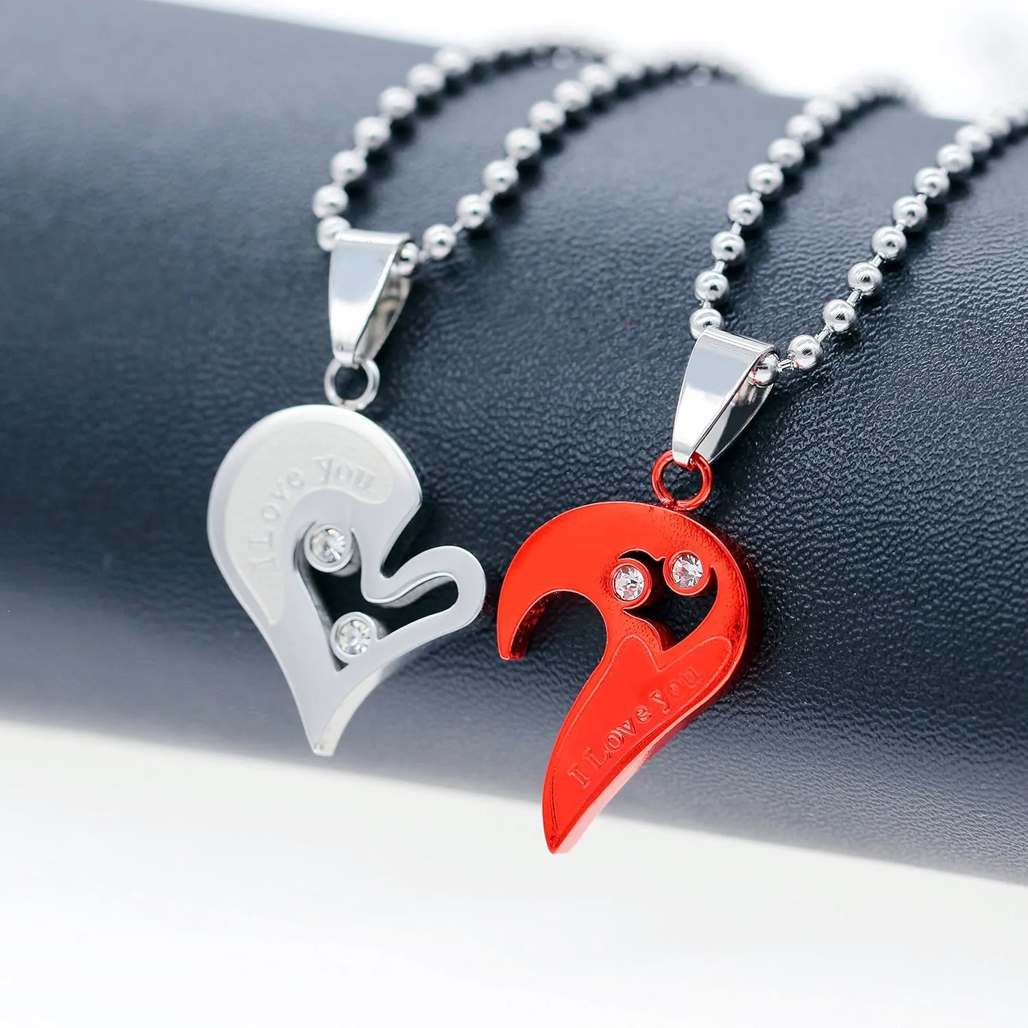 Uloveido Stainless Steel Mens Womens Couples Pendant Necklace Love Heart CZ Puzzle Matching Fashion Jewelry Gifts (9 clolors to Choose) SN102