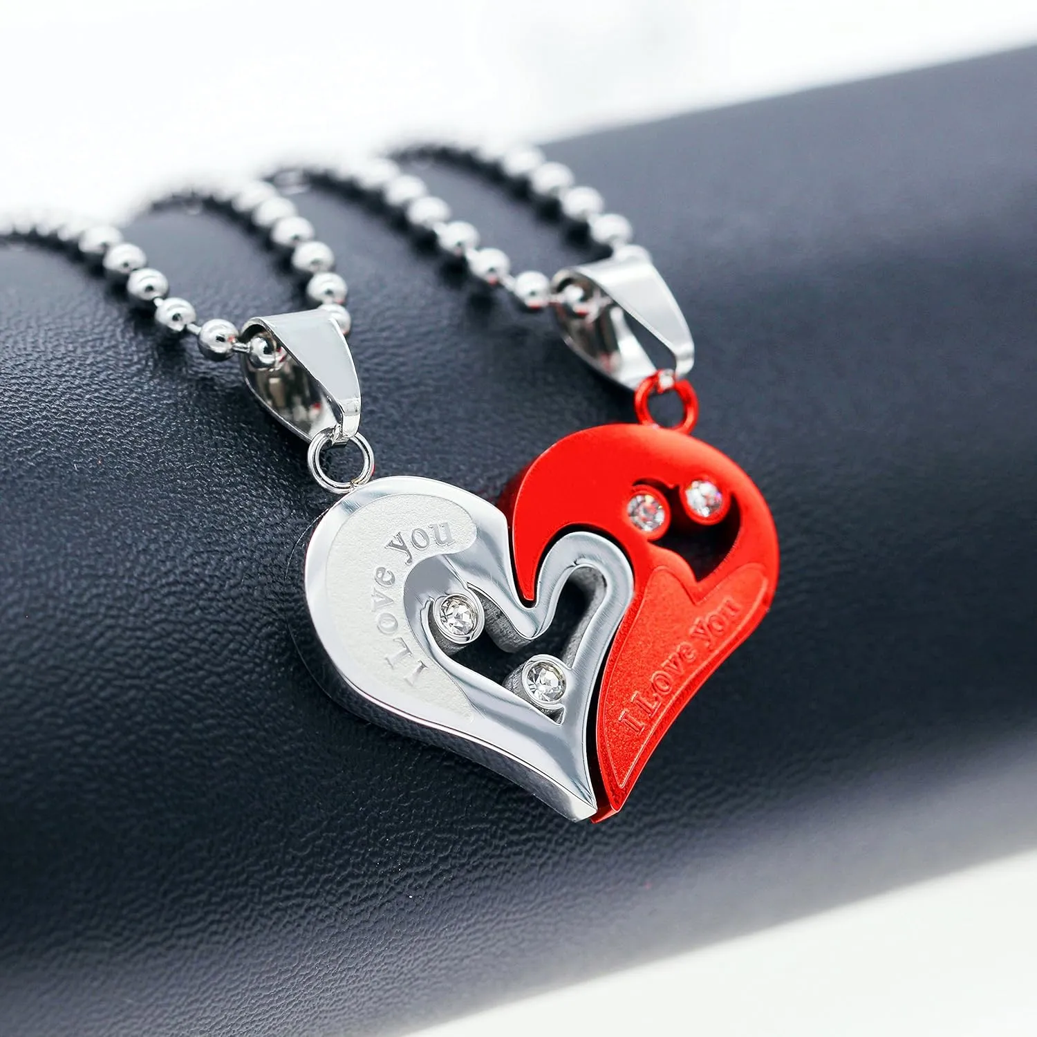 Uloveido Stainless Steel Mens Womens Couples Pendant Necklace Love Heart CZ Puzzle Matching Fashion Jewelry Gifts (9 clolors to Choose) SN102