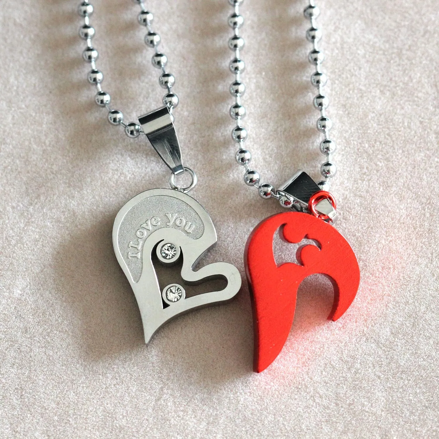 Uloveido Stainless Steel Mens Womens Couples Pendant Necklace Love Heart CZ Puzzle Matching Fashion Jewelry Gifts (9 clolors to Choose) SN102