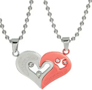 Uloveido Stainless Steel Mens Womens Couples Pendant Necklace Love Heart CZ Puzzle Matching Fashion Jewelry Gifts (9 clolors to Choose) SN102