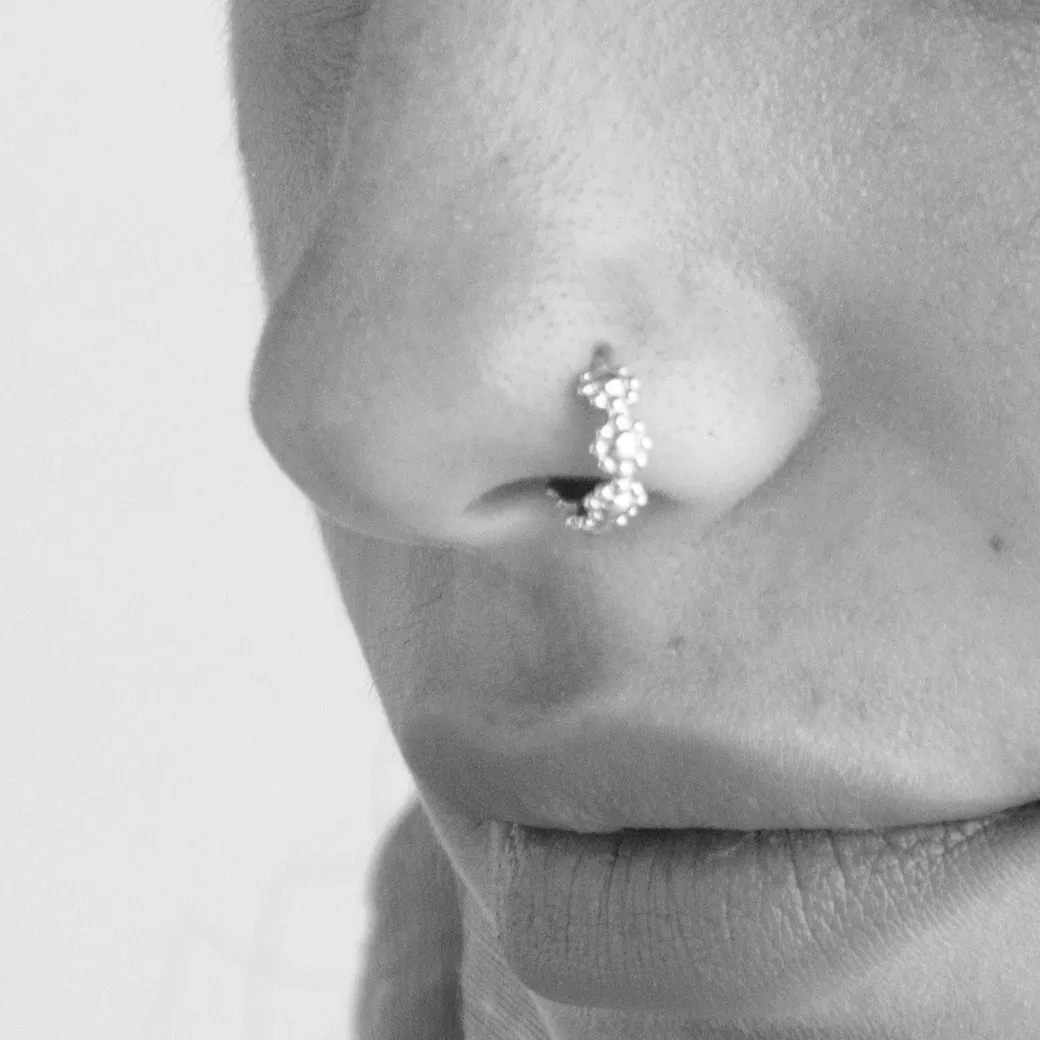 Unique 925 Sterling Silver Ring Nose Piercing Hoop Ear Piercing Handmade Body jewelry for women 20g 8mm Diameter Fits Cartilage Helix Daith Rook Tragus by Alagia