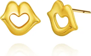 Unique Lips Geometric Ear Stud Earrings for Women,18K Gold plated Small Stainless Steel Hypoallergenic Fashion Statement Funky Dainty Irregular Earrings Trendy Minimalist Vintage Jewelry