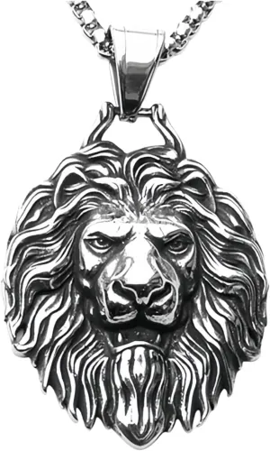 Unisex Stainless Steel Lion Head Pendant Necklace for Men Women,Titanium Steel King Lion Charm Jewelry Chain Necklace for Mens,Viking King Lion Protection Amulet Necklaces,24inch Chain