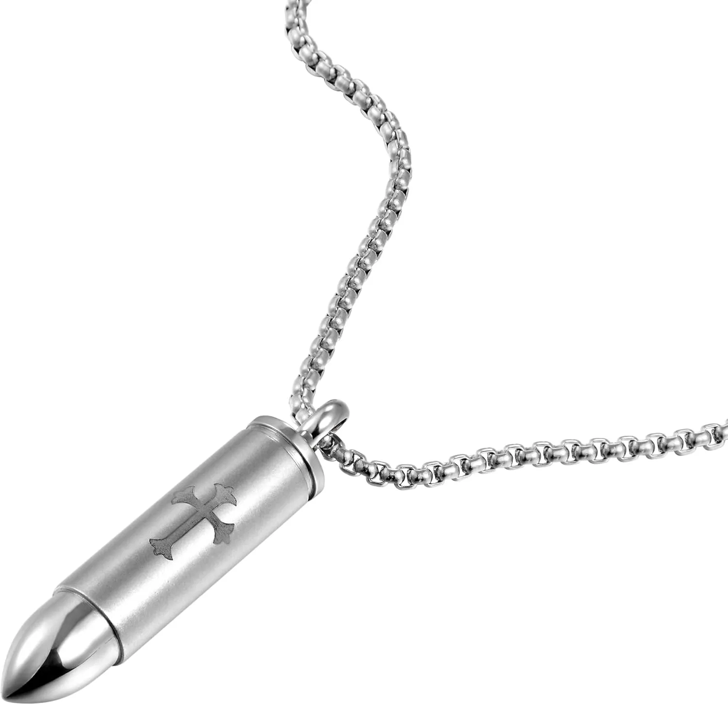 Urban Jewelry Striking Mens Bullet Locket Necklace  Detailed with the Lords Cross in a Polished Gold, Silver or Black Finish  Rust & Discoloration Resistant Stainless Steel Pendant and Chain