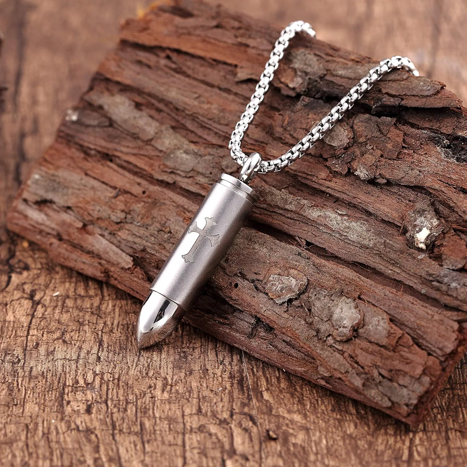 Urban Jewelry Striking Mens Bullet Locket Necklace  Detailed with the Lords Cross in a Polished Gold, Silver or Black Finish  Rust & Discoloration Resistant Stainless Steel Pendant and Chain