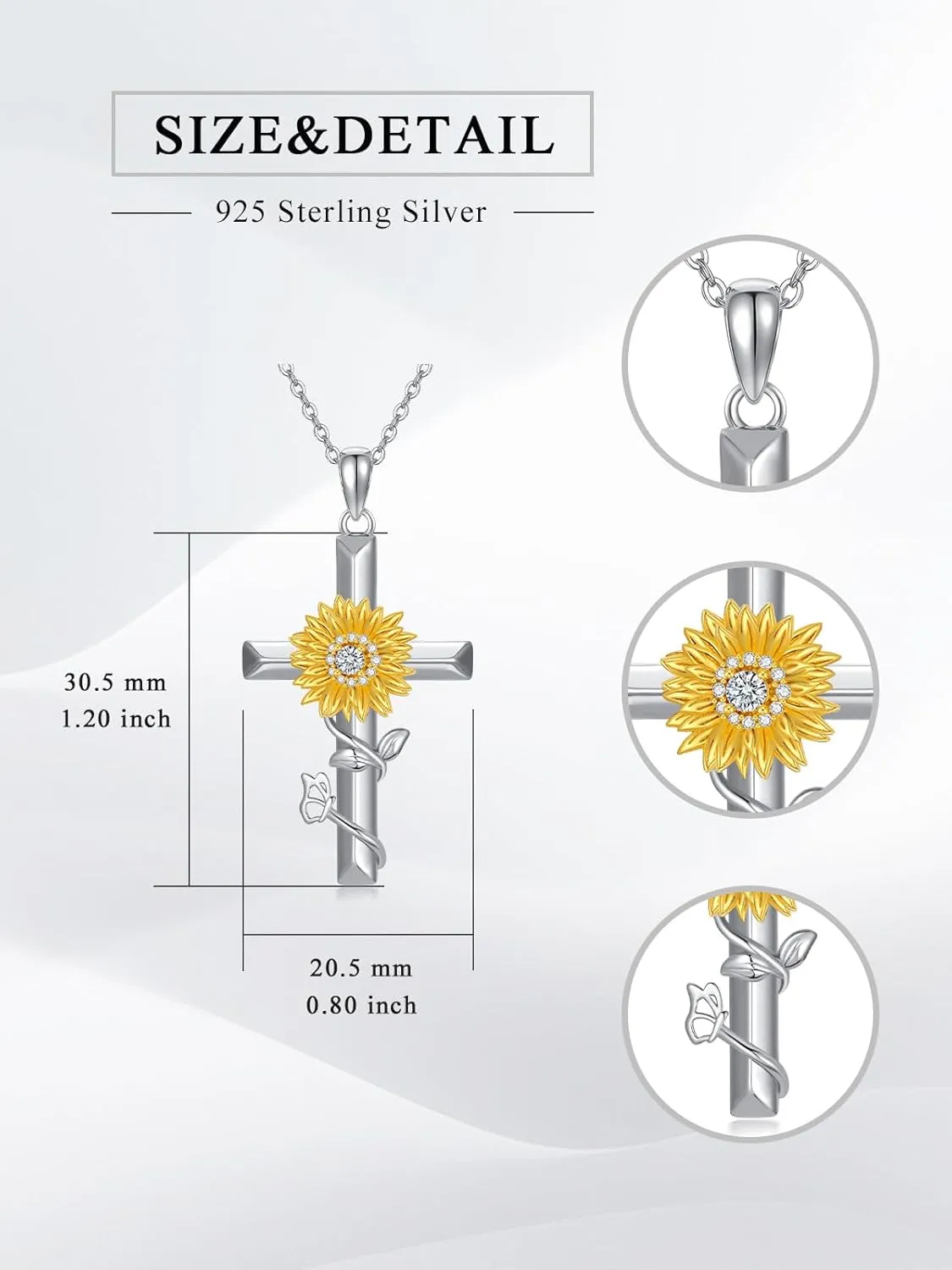 Valentine's Day Gift 925 Sterling Silver Womens Butterfly Cross/Sunflower Cross Necklace Rose Heart/Tree of Life/Compass Pendants Necklace with Birthstone Jewelry Gift for Wife Mom