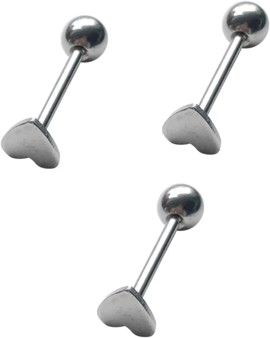 VALICLUD 3pcs Cute Tongue Rings Stainless Steel Heart Tongue Studs for Piercing