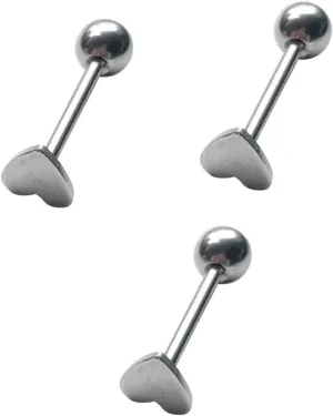 VALICLUD 3pcs Cute Tongue Rings Stainless Steel Heart Tongue Studs for Piercing