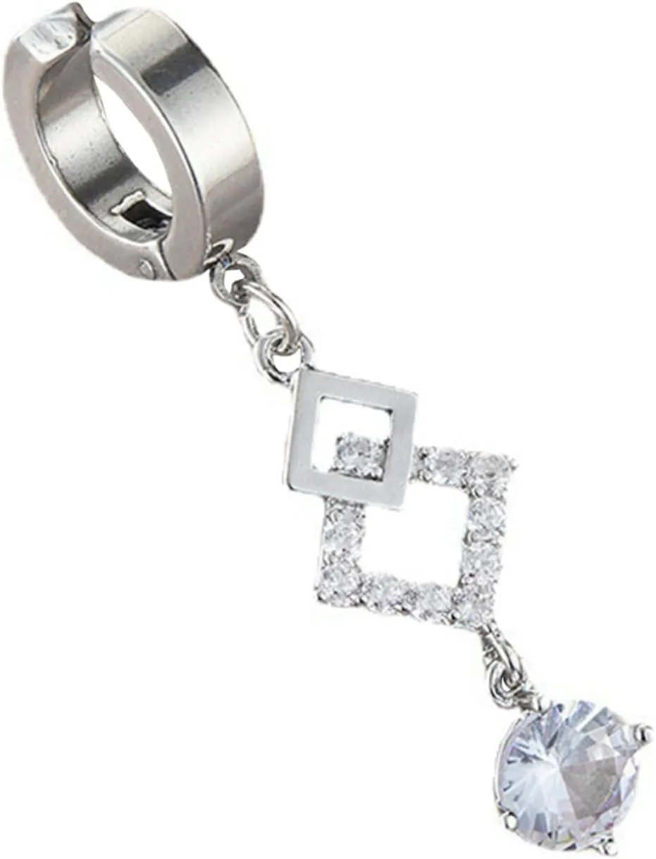 VALICLUD Diamond Decorated Fake Belly Button Ring Clip-on Stainless Steel Navel Ring Dangle Jewelry for