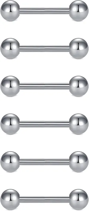 VCMART 12mm-18mm 14G Tongue Rings Nipple Straight Barbells Surgical Steel Body Piercing Jewelry