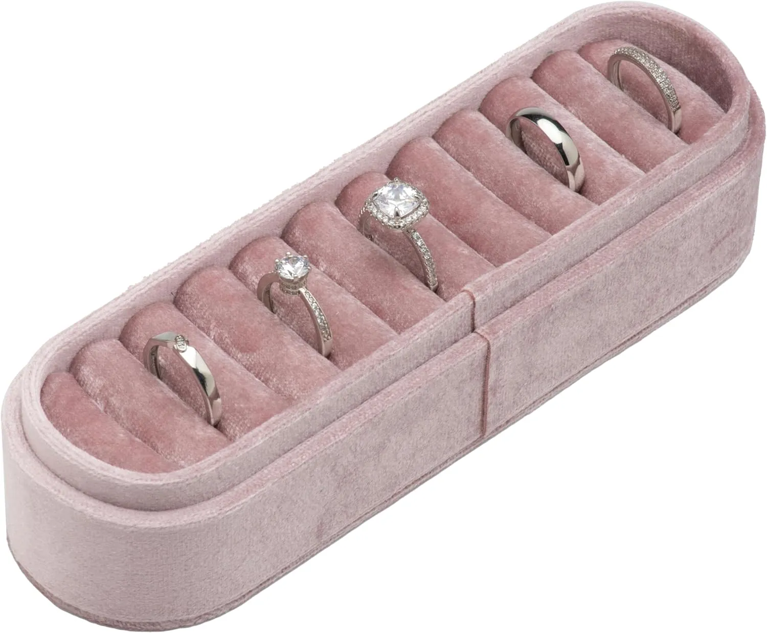 Velvet Small Multiple Ring Box Portable Organizer Display Storage Travel Case Jewelry Earring Holder for Wedding Birthday Christmas Day (Pink)